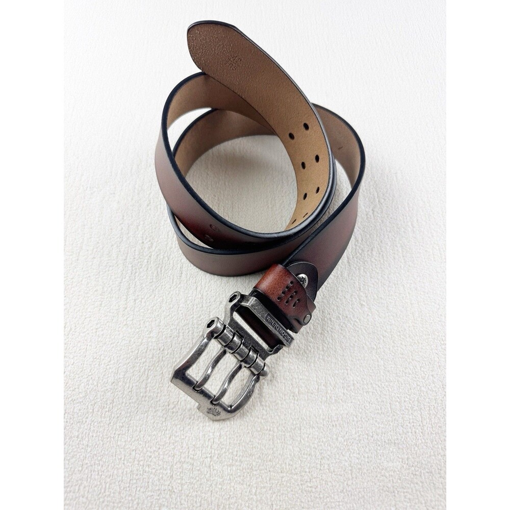 BISON DENIM Men's 100% Leather Belt Retro Double Pin Buckle for Jeans 42” Brown